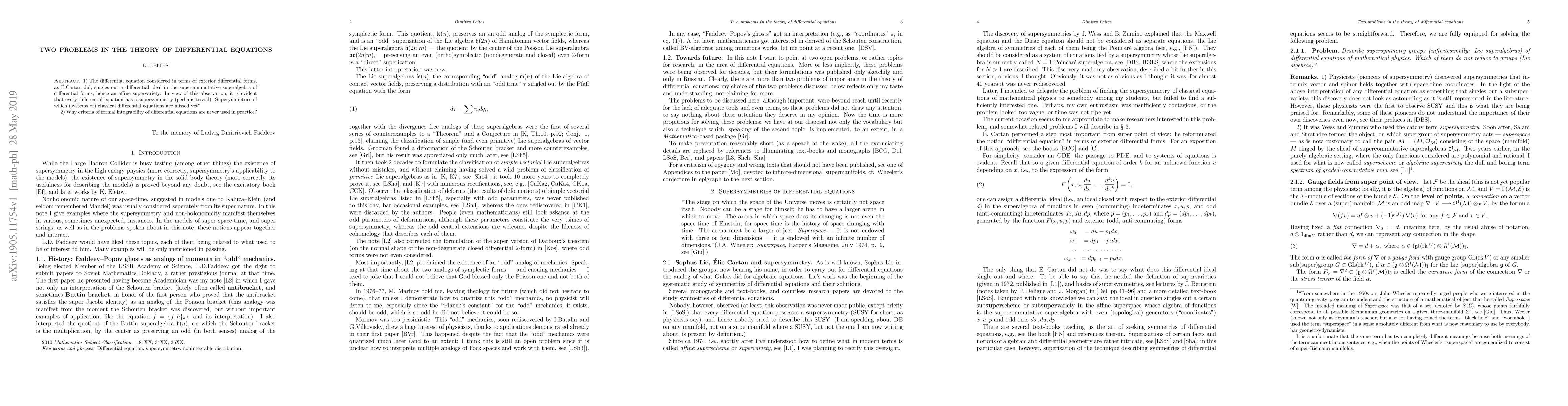 Thumbnail for Two problems in the theory of differential equations