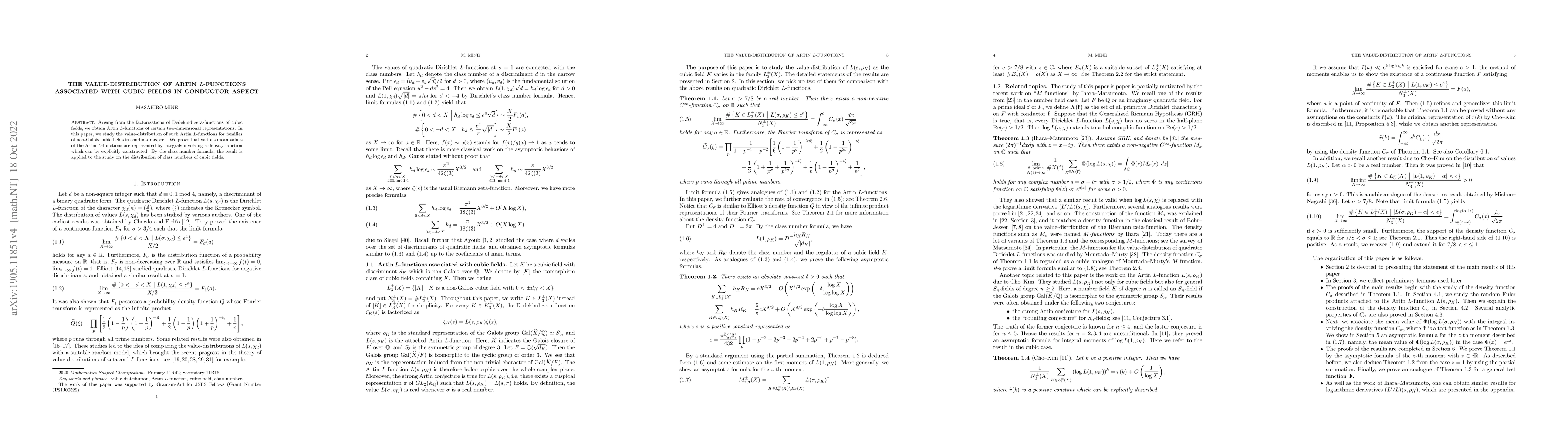 Thumbnail for The value-distribution of Artin $L$-functions associated with cubic
  fields in conductor aspect