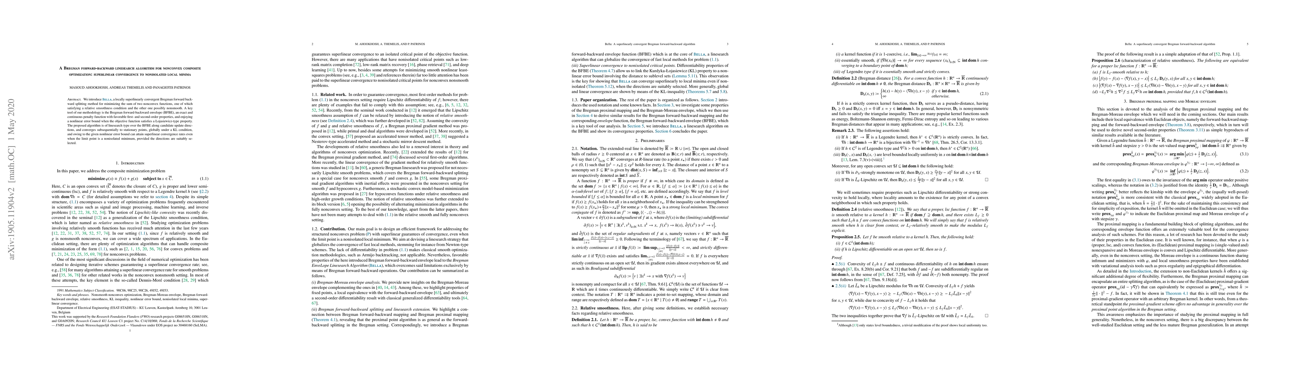 Thumbnail for A Bregman forward-backward linesearch algorithm for nonconvex composite
  optimization: superlinear convergence to nonisolated local minima
