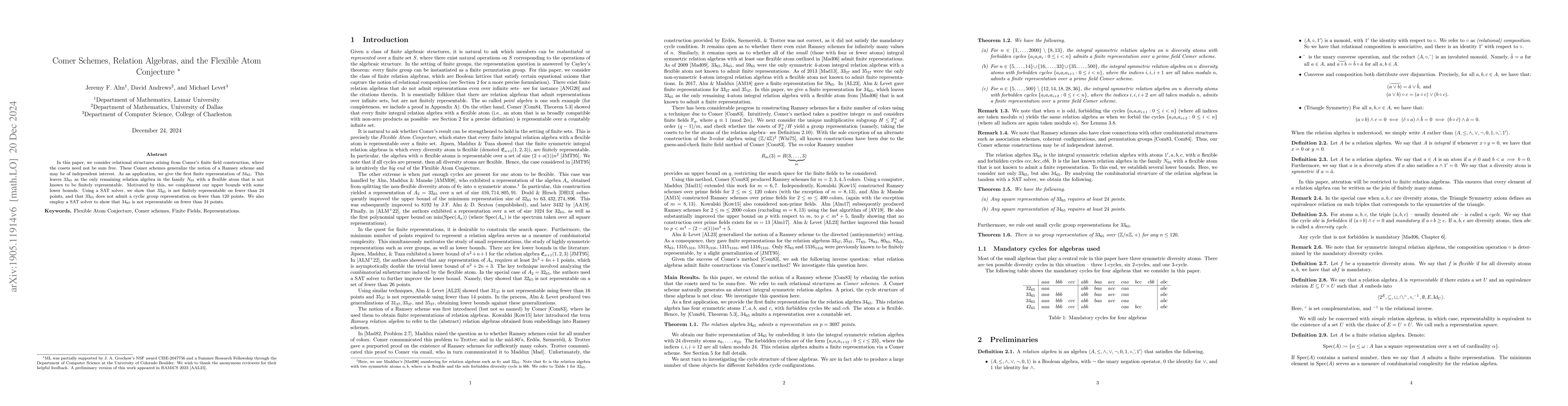 Thumbnail for Comer Schemes, Relation Algebras, and the Flexible Atom Conjecture