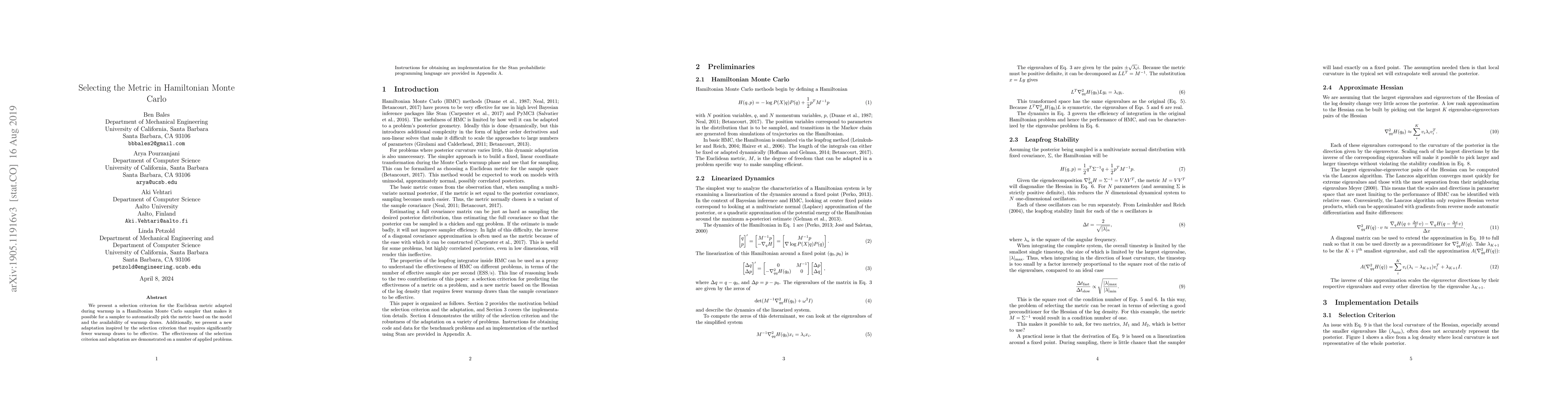 Thumbnail for Selecting the Metric in Hamiltonian Monte Carlo