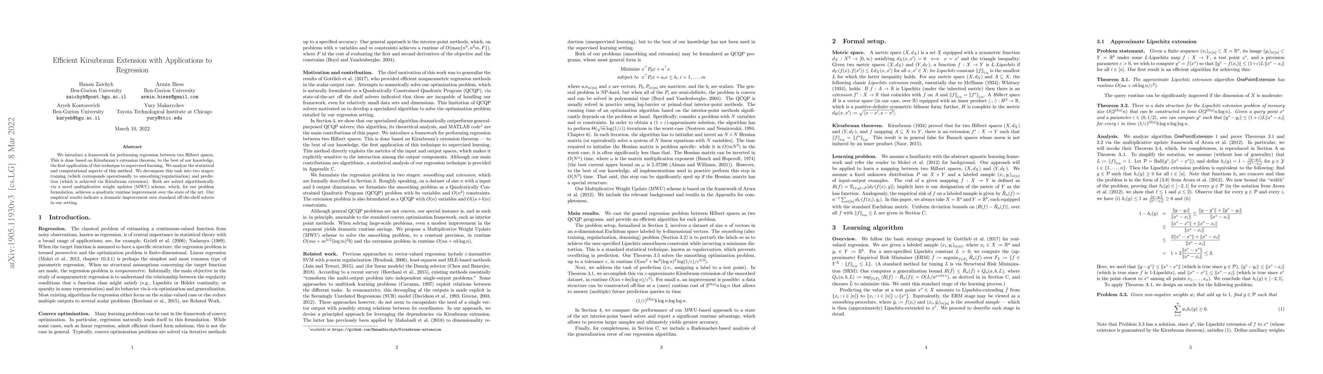 Thumbnail for Efficient Kirszbraun Extension with Applications to Regression