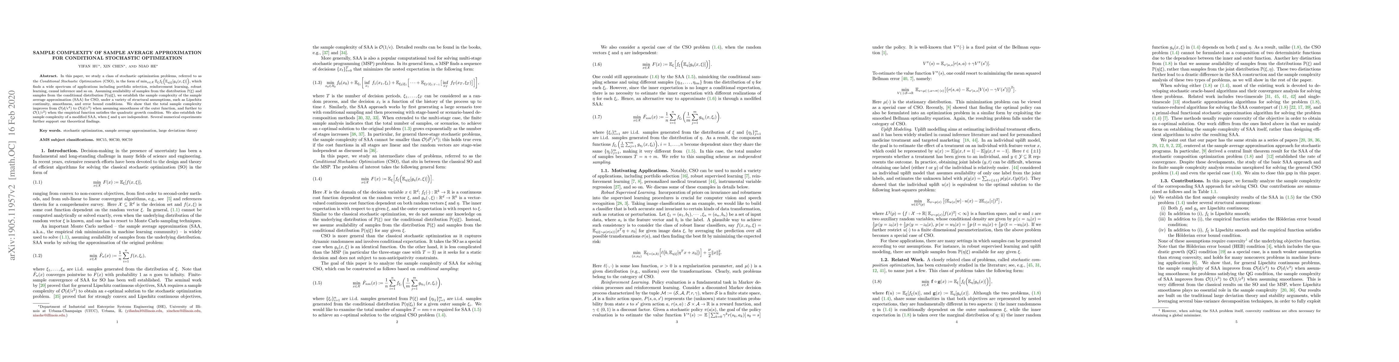 Thumbnail for Sample Complexity of Sample Average Approximation for Conditional
  Stochastic Optimization