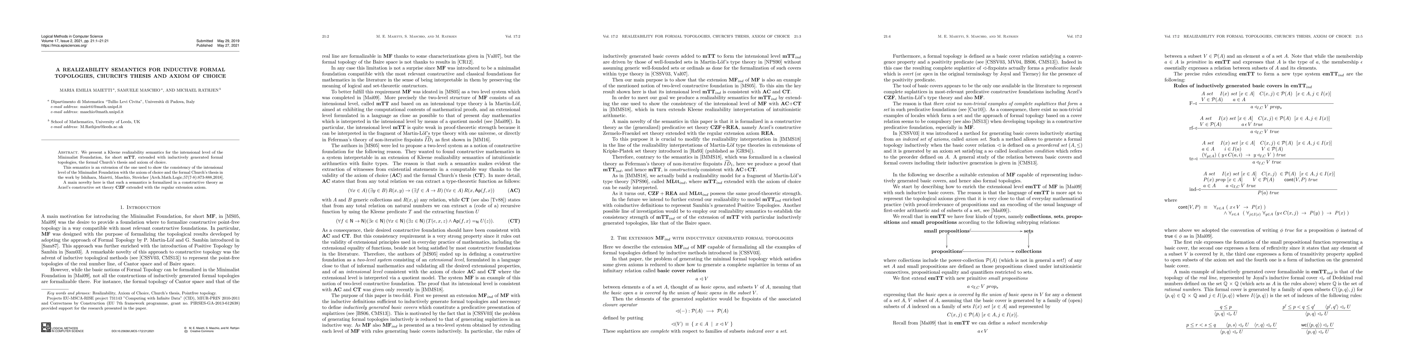 Thumbnail for A realizability semantics for inductive formal topologies, Church's
  Thesis and Axiom of Choice