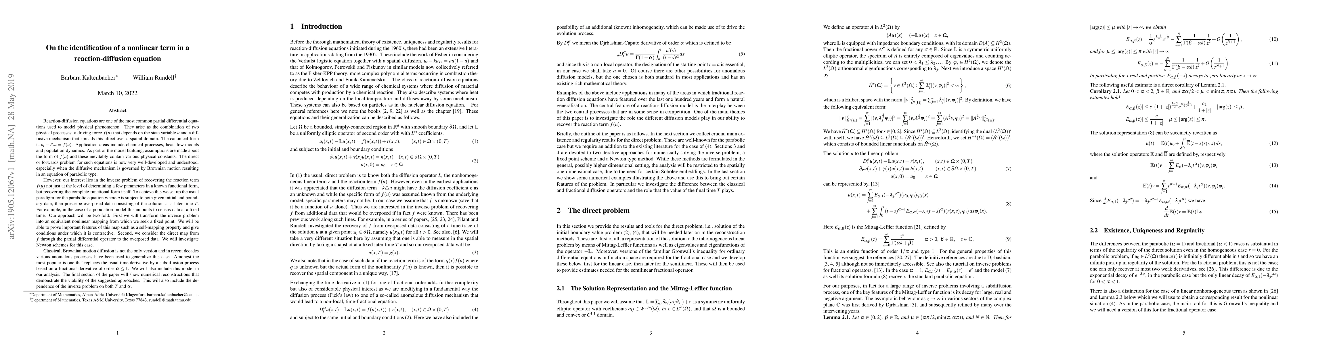 Thumbnail for On the identification of a nonlinear term in a reaction-diffusion
  equation