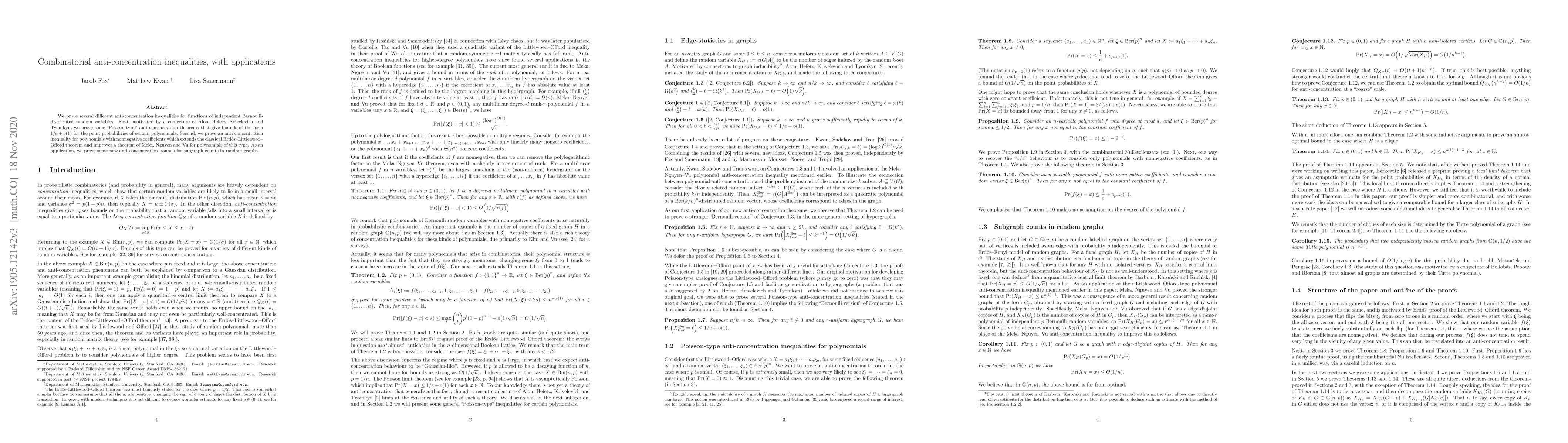 Thumbnail for Combinatorial anti-concentration inequalities, with applications