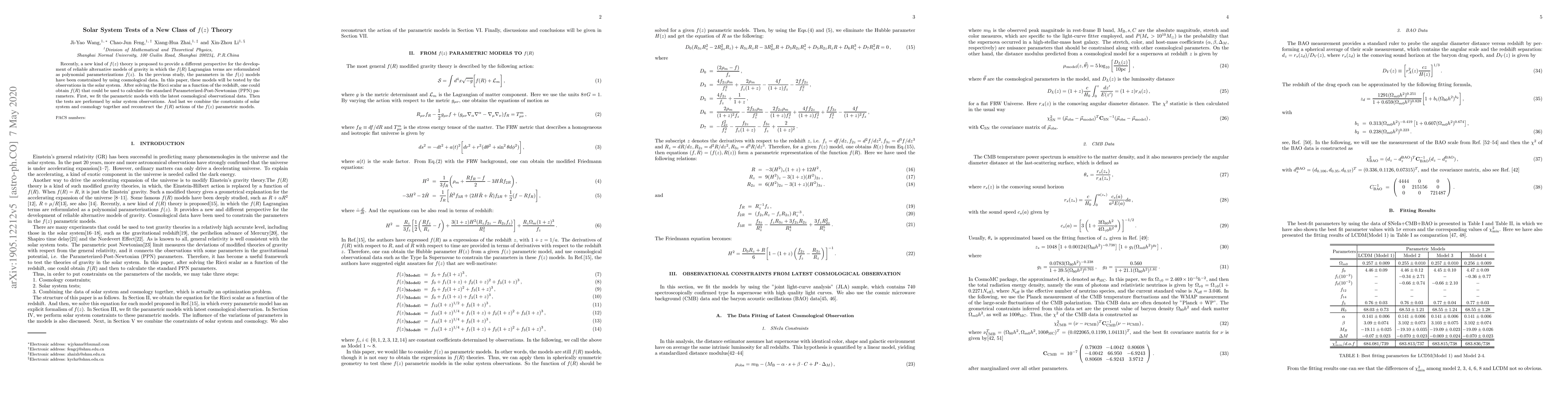 Thumbnail for Solar System Tests of a New Class of $f(z)$ Theory