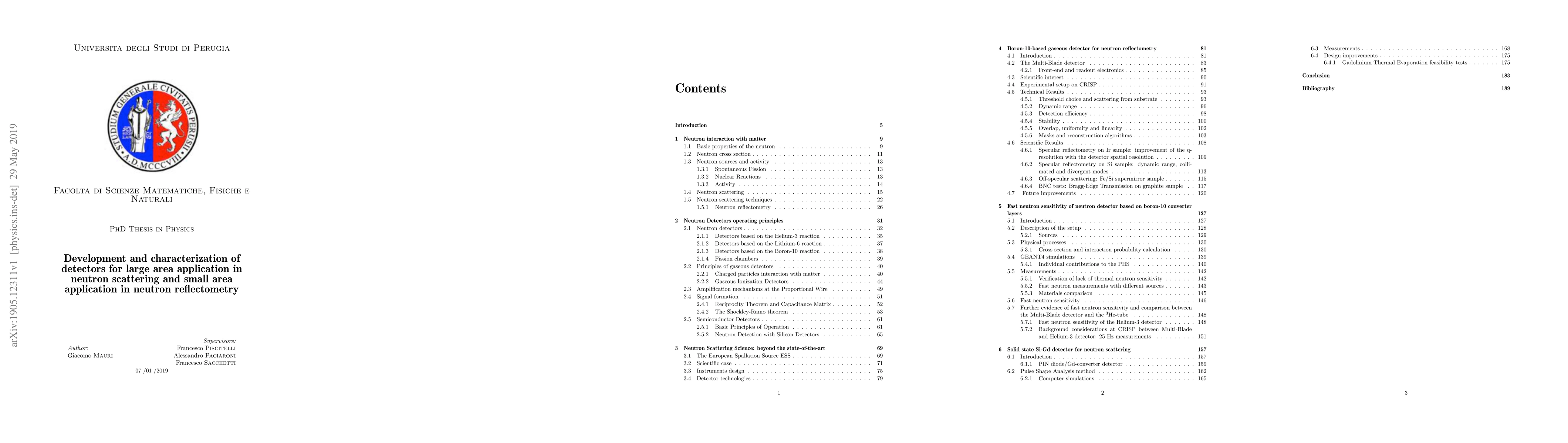 Thumbnail for Development and characterization of detectors for large area application
  in neutron scattering and small area application in neutron reflectometry