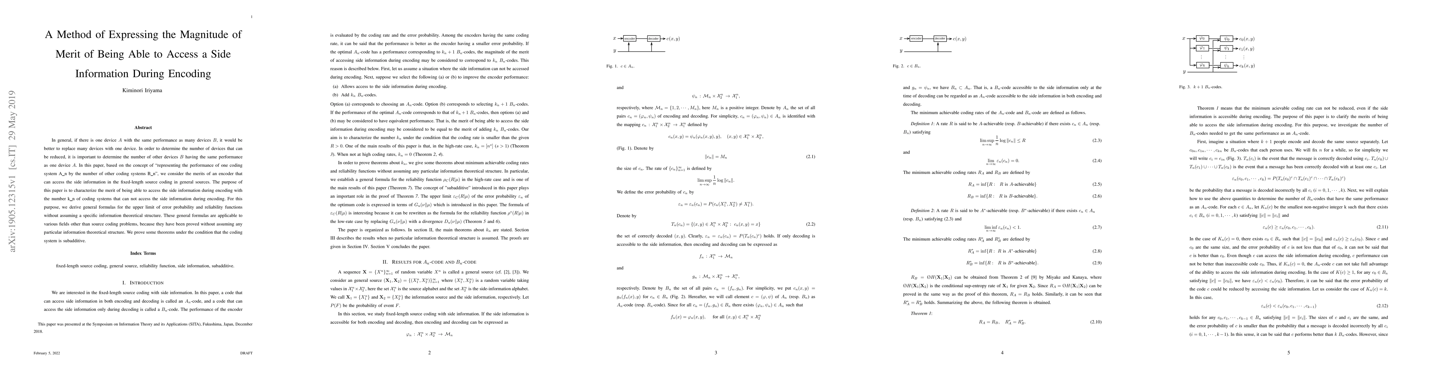 Thumbnail for A Method of Expressing the Magnitude of Merit of Being Able to Access a
  Side Information During Encoding