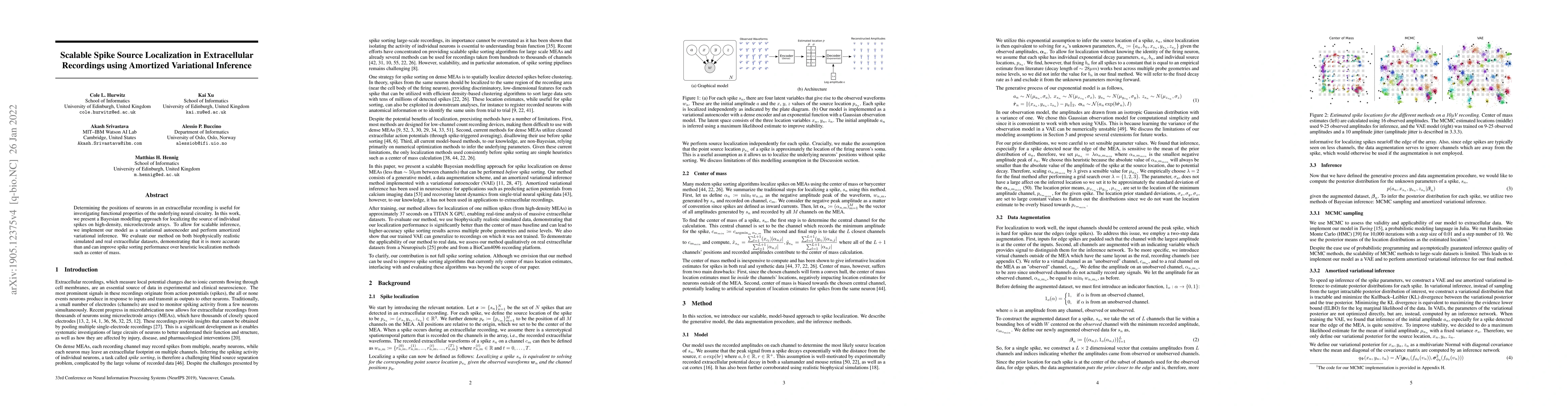 Thumbnail for Scalable Spike Source Localization in Extracellular Recordings using
  Amortized Variational Inference