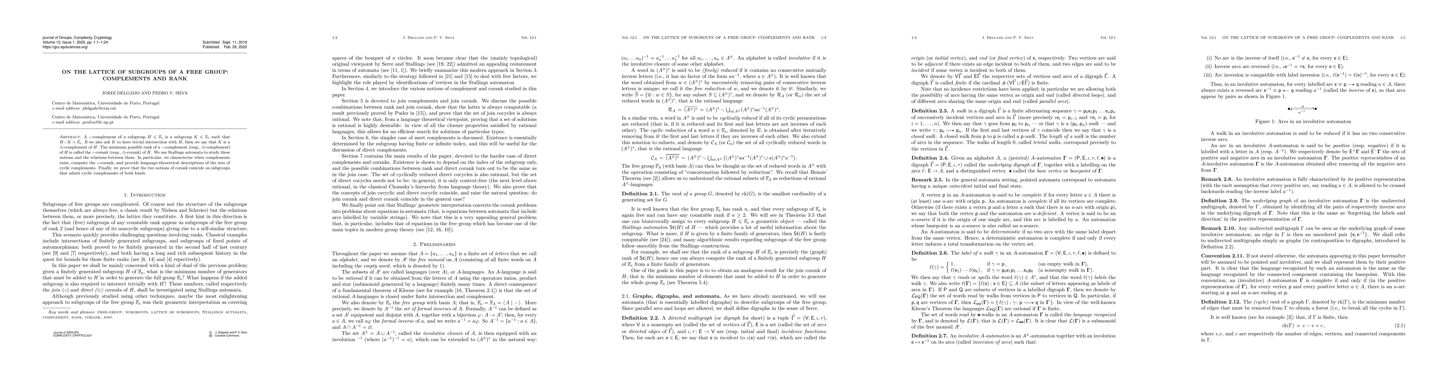 Thumbnail for On the lattice of subgroups of a free group: complements and rank