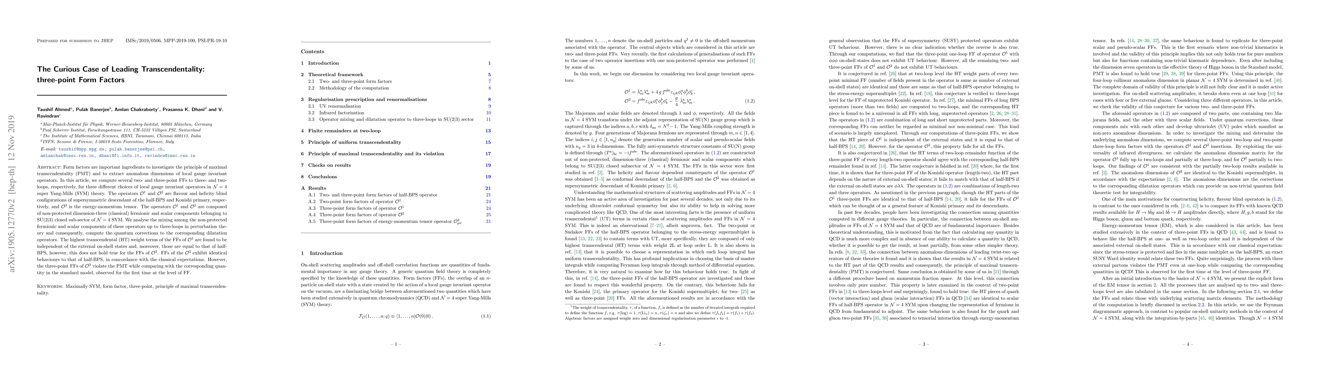 Thumbnail for The Curious Case of Leading Transcendentality: Three Point Form Factors