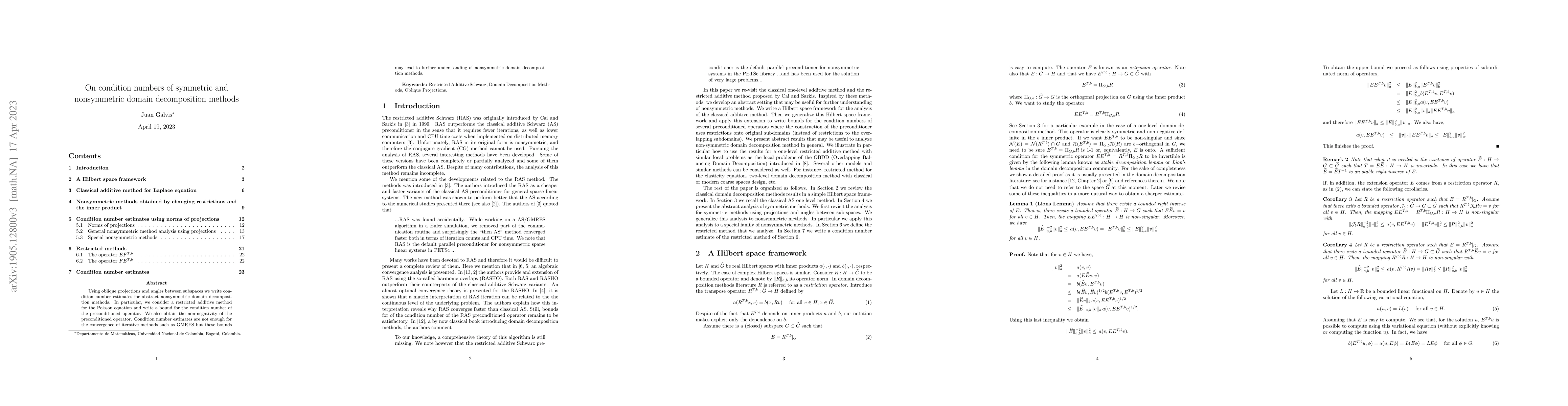 Thumbnail for On condition numbers of symmetric and nonsymmetric domain decomposition
  methods