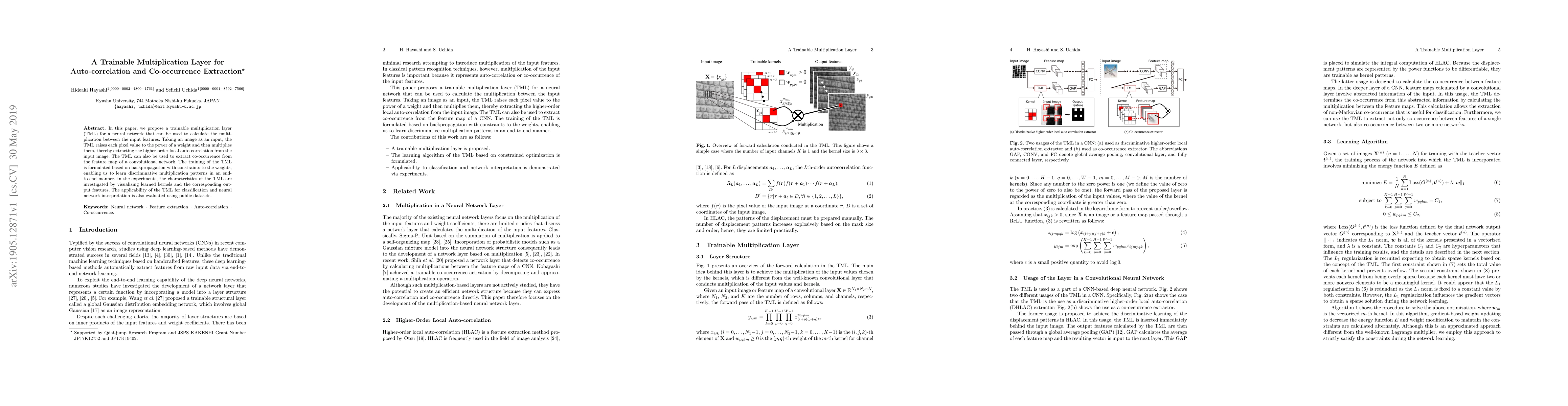 Thumbnail for A Trainable Multiplication Layer for Auto-correlation and Co-occurrence
  Extraction