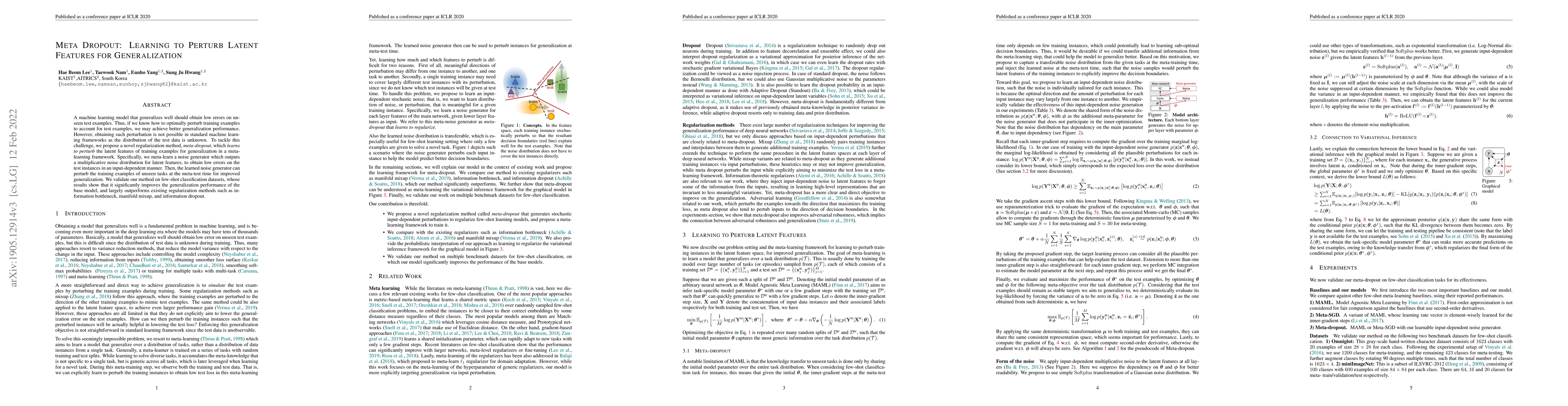 Thumbnail for Meta Dropout: Learning to Perturb Features for Generalization