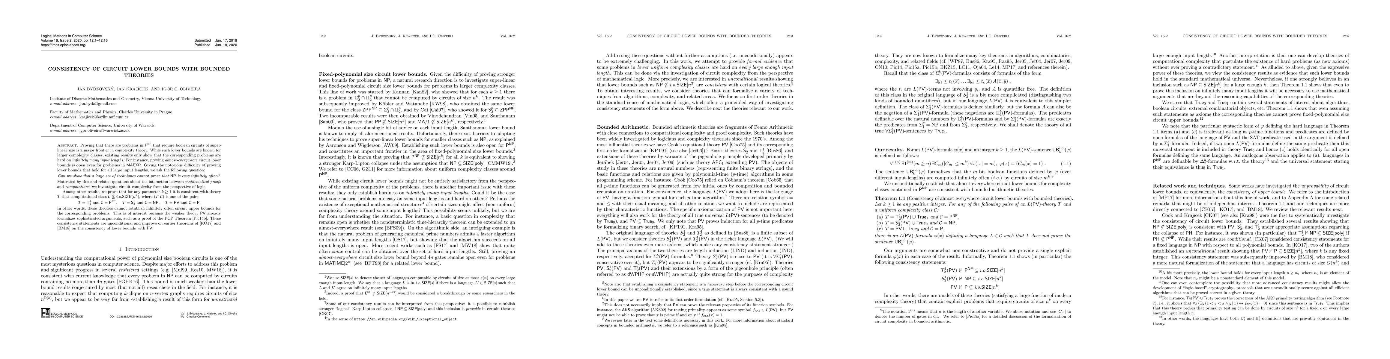 Thumbnail for Consistency of circuit lower bounds with bounded theories