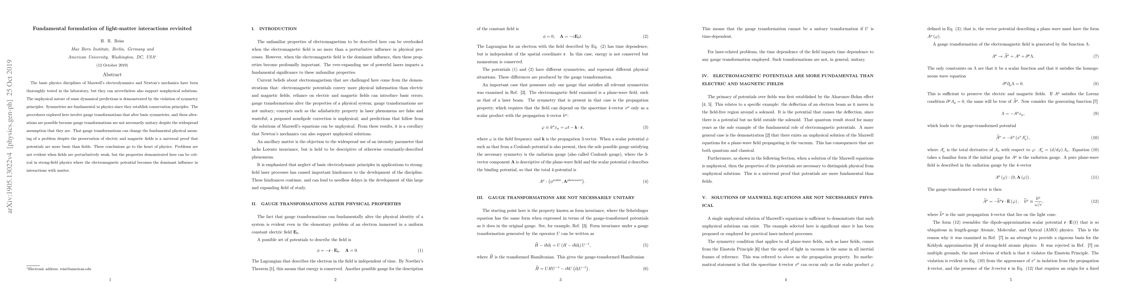 Thumbnail for Fundamental formulation of light-matter interactions revisited