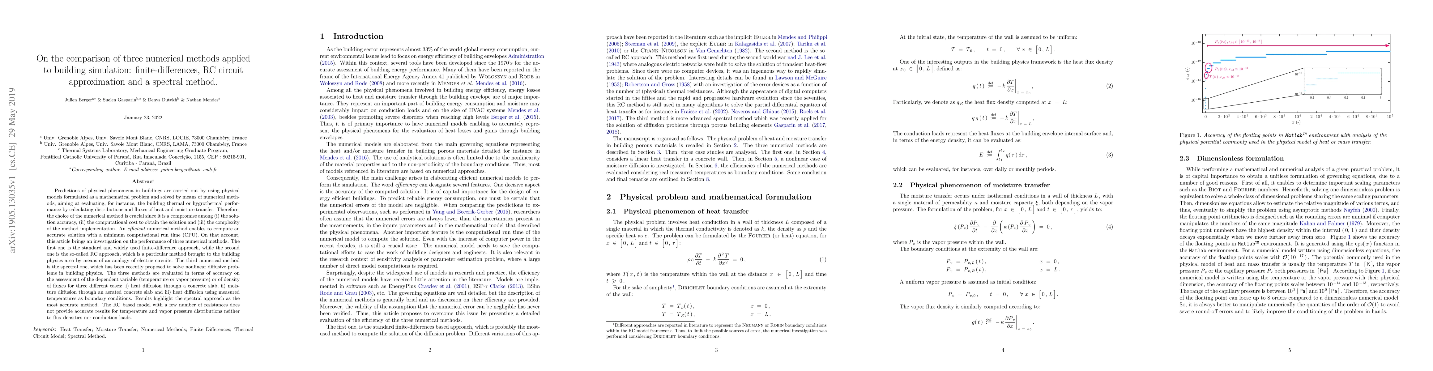 Thumbnail for On the comparison of three numerical methods applied to building
  simulation: finite-differences, RC circuit approximation and a spectral
  method