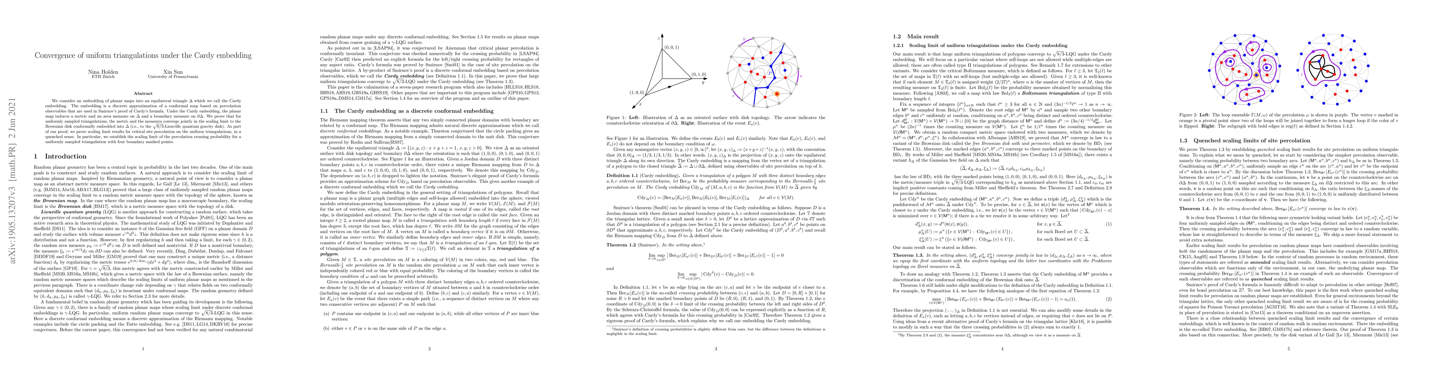 Thumbnail for Convergence of uniform triangulations under the Cardy embedding