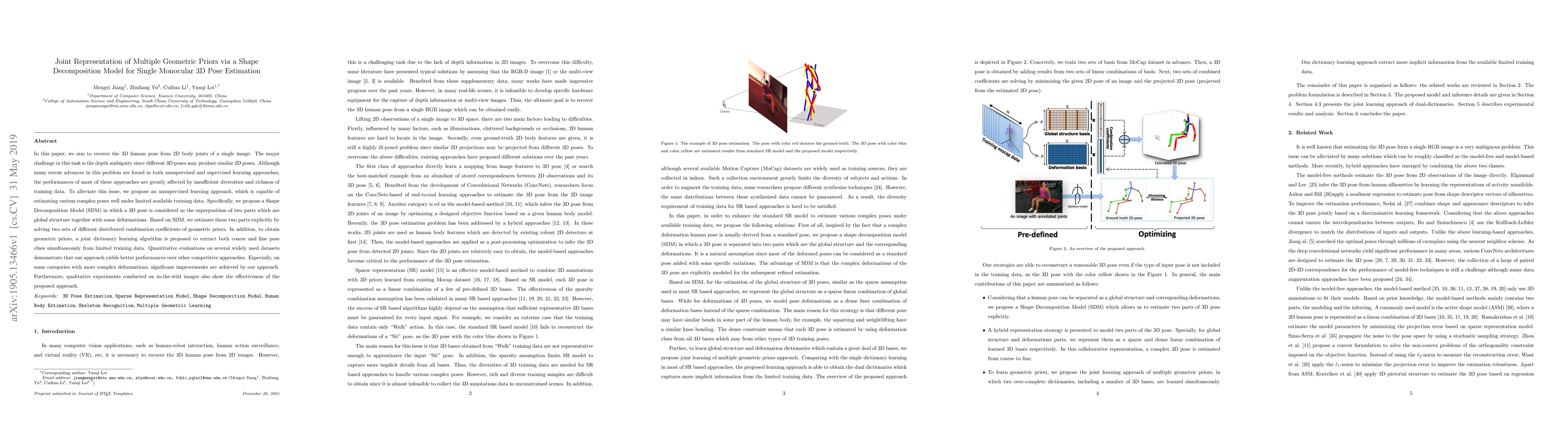 Thumbnail for Joint Representation of Multiple Geometric Priors via a Shape
  Decomposition Model for Single Monocular 3D Pose Estimation