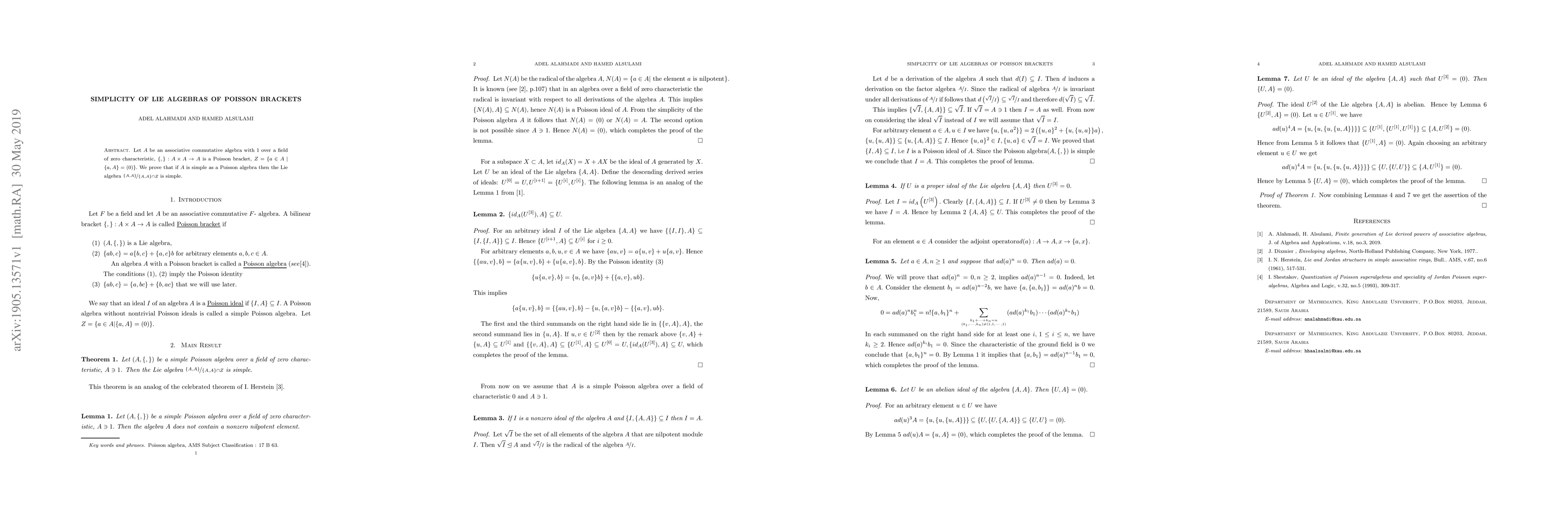 Thumbnail for Simplicity of Lie algebras of Poisson brackets