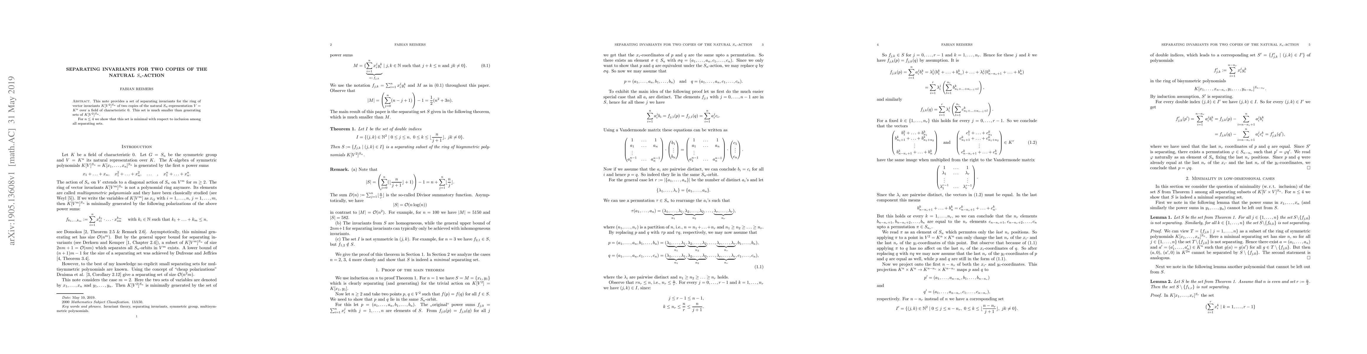 Thumbnail for Separating Invariants for Two Copies of the Natural $S_n$-Action