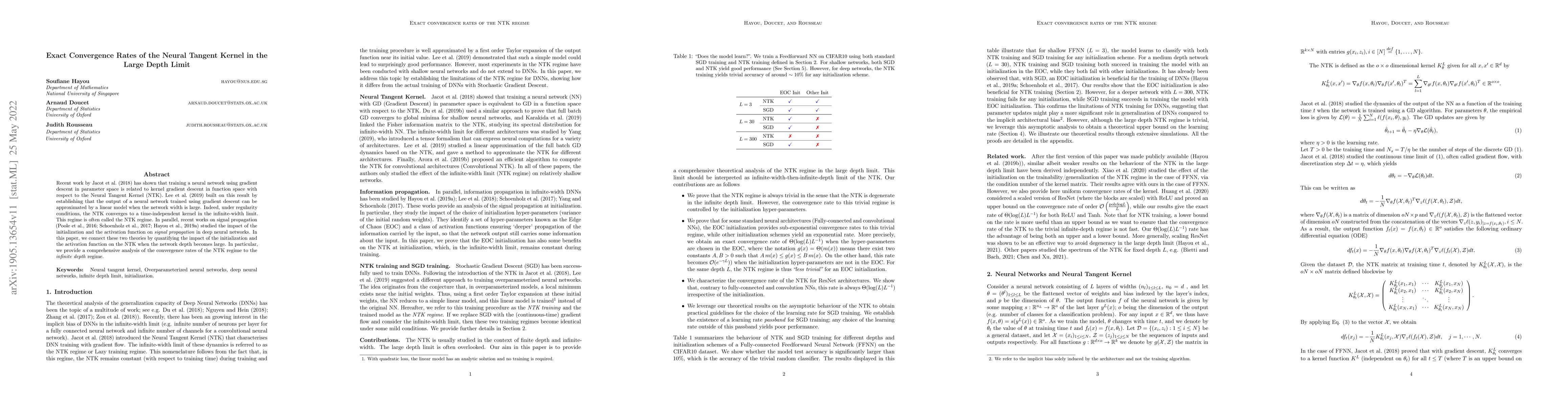 Thumbnail for Exact Convergence Rates of the Neural Tangent Kernel in the Large Depth
  Limit