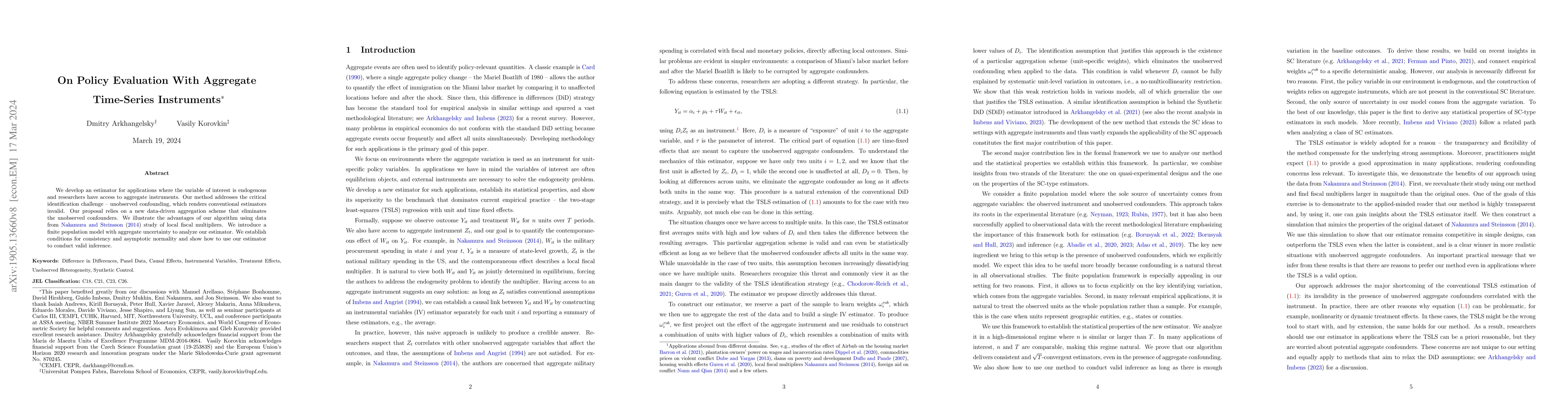 Thumbnail for On Policy Evaluation with Aggregate Time-Series Shocks
