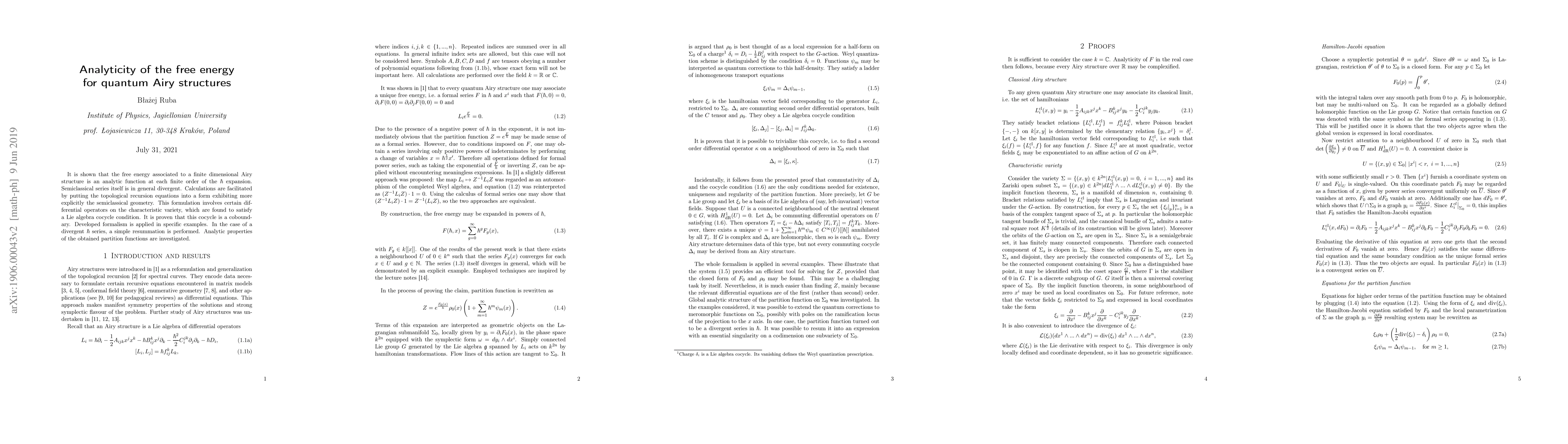 Thumbnail for Analyticity of the free energy for quantum Airy structures