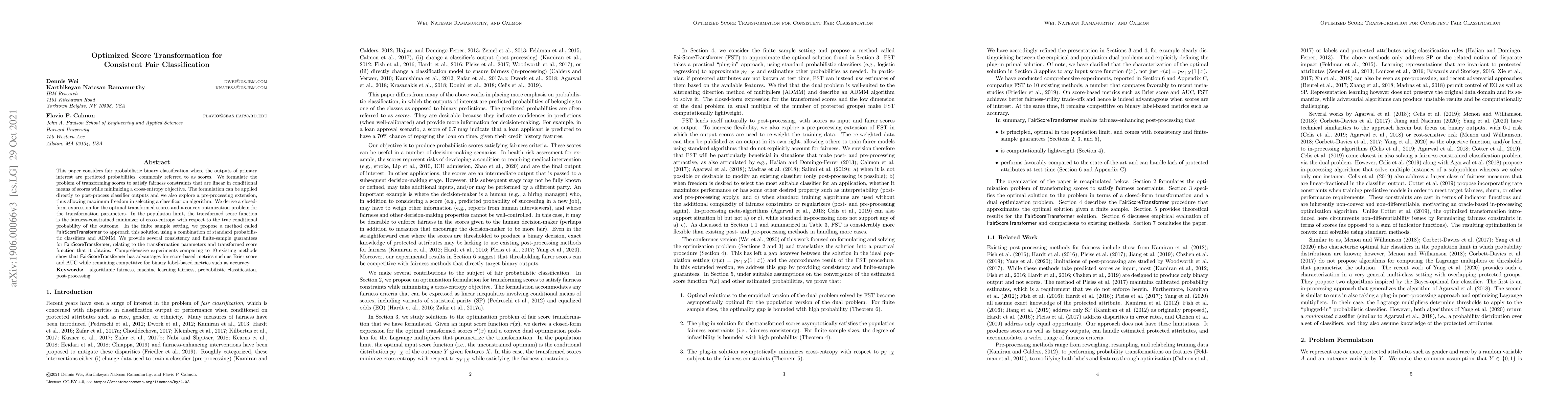 Thumbnail for Optimized Score Transformation for Consistent Fair Classification