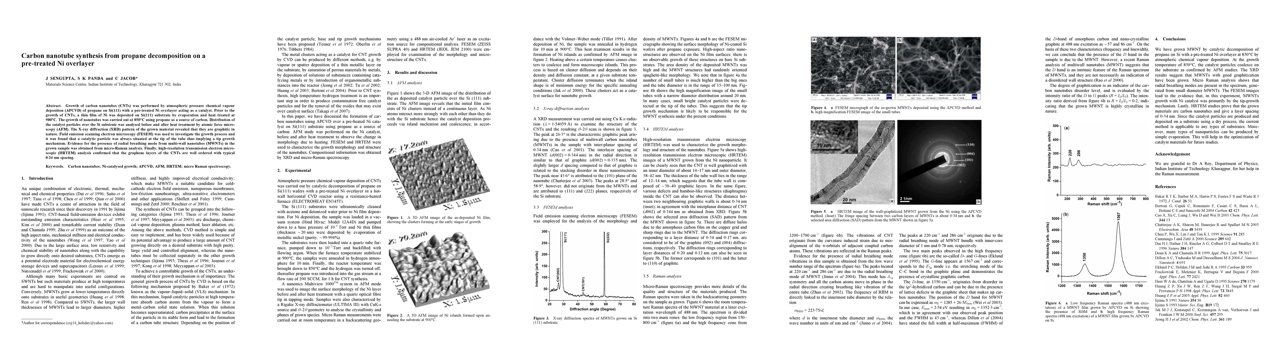 Thumbnail for Carbon nanotube synthesis from propane decomposition on a pre-treated Ni
  overlayer
