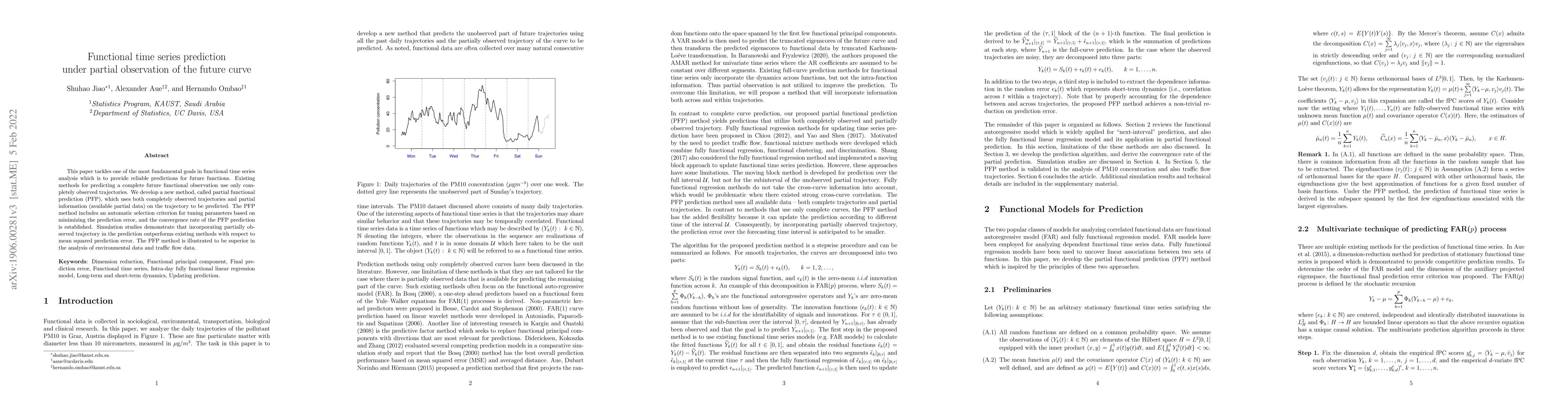 Thumbnail for Functional time series prediction under partial observation of the
  future curve