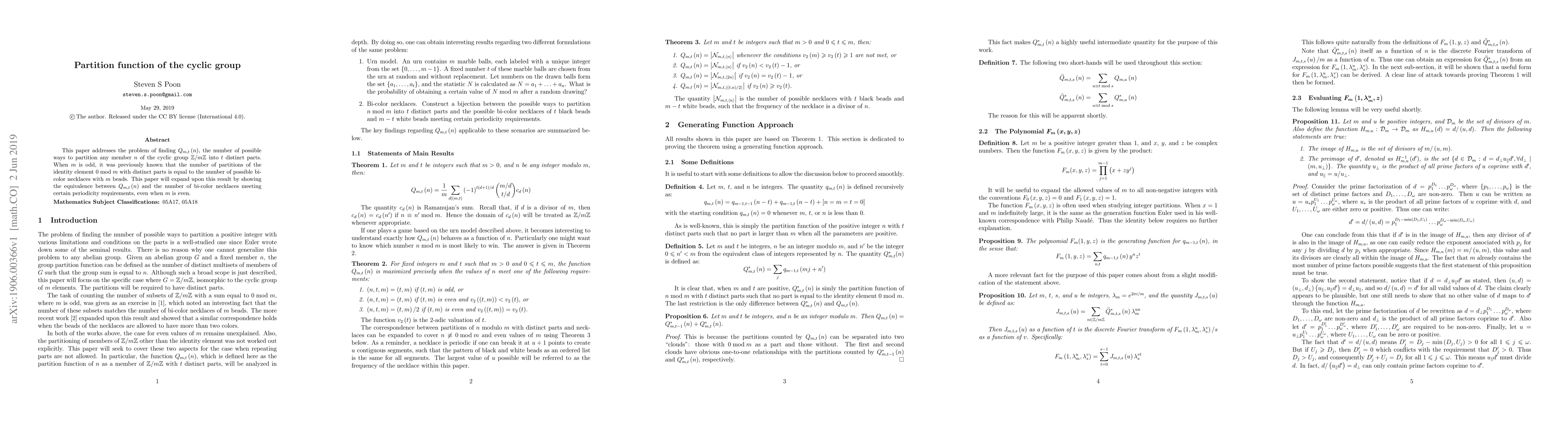 Thumbnail for Partition function of the cyclic group