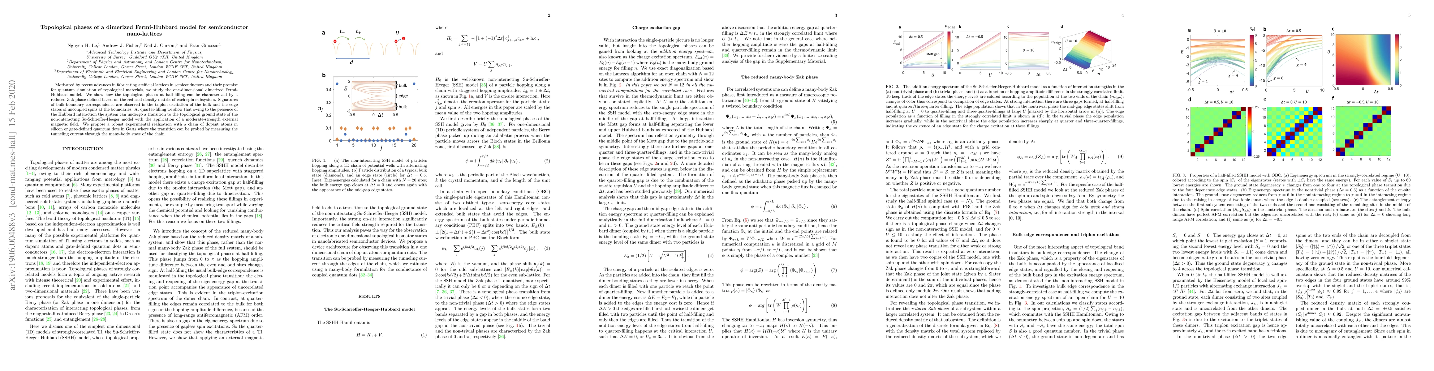 Topological phases of a dimerized Fermi-Hubbard model for semiconductor ...