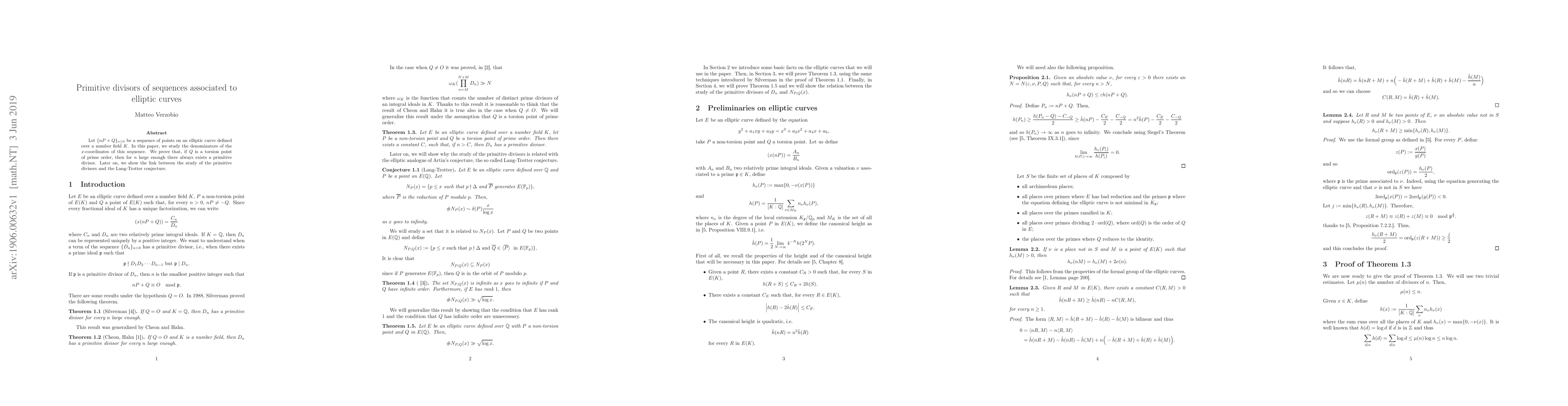Thumbnail for Primitive divisors of sequences associated to elliptic curves