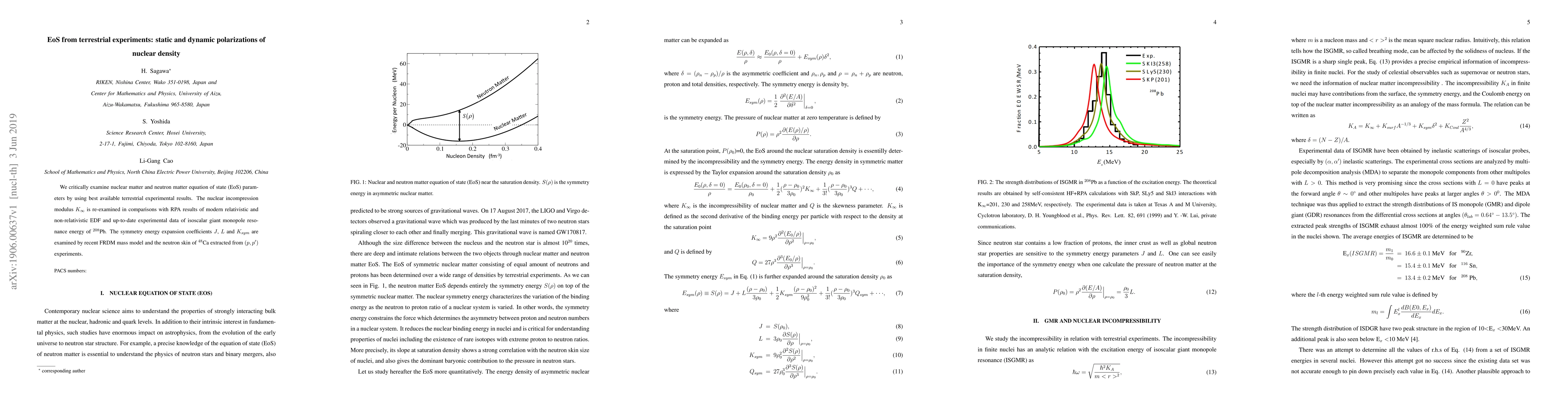 Thumbnail for EoS from terrestrial experiments: static and dynamic polarizations of
  nuclear density
