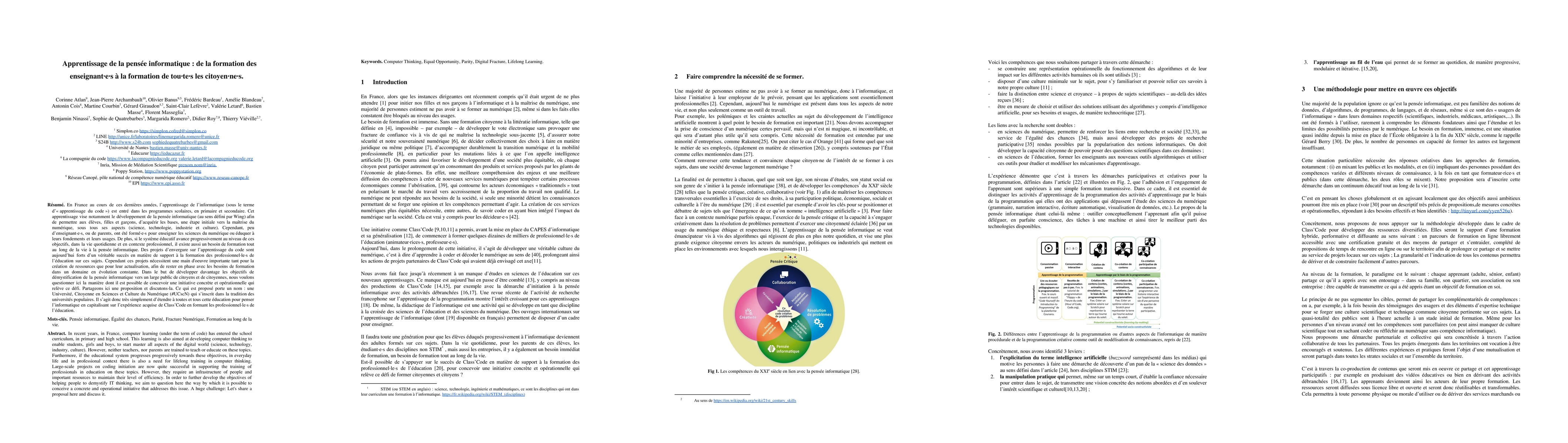 Thumbnail for Apprentissage de la pens\'ee informatique : de la formation des
  enseignant$\cdot$e$\cdot$s \`a la formation de tou$\cdot$te$\cdot$s les
  citoyen$\cdot$ne$\cdot$s
