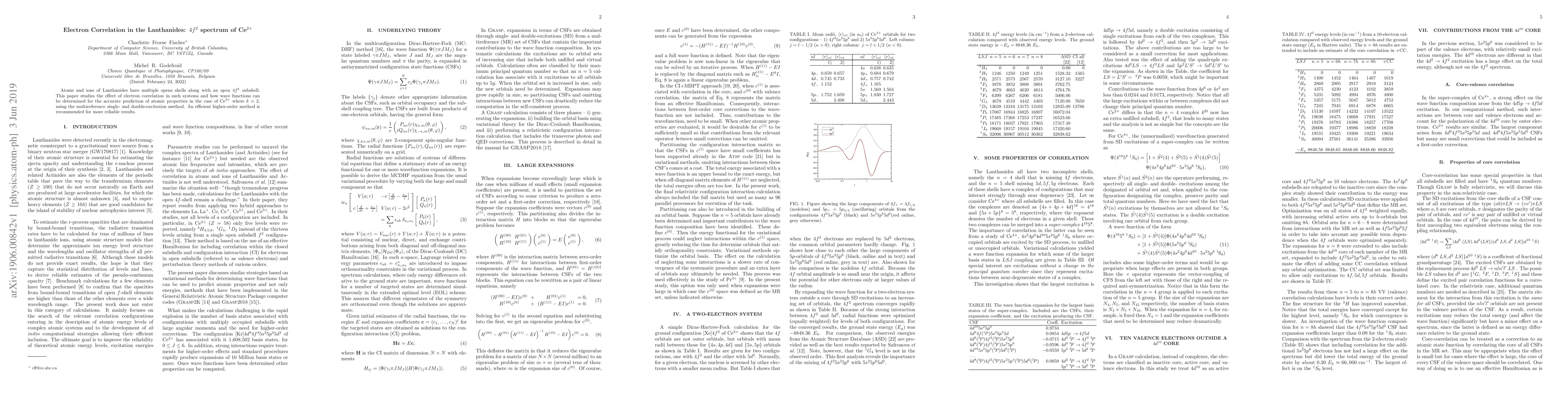 Thumbnail for Electron Correlation in the Lanthanides: $4f^2$ spectrum of Ce$^{2+}$
