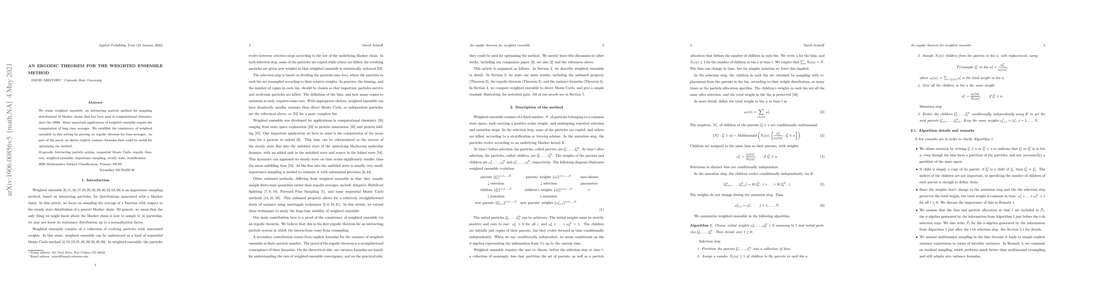 Thumbnail for An ergodic theorem for the weighted ensemble method