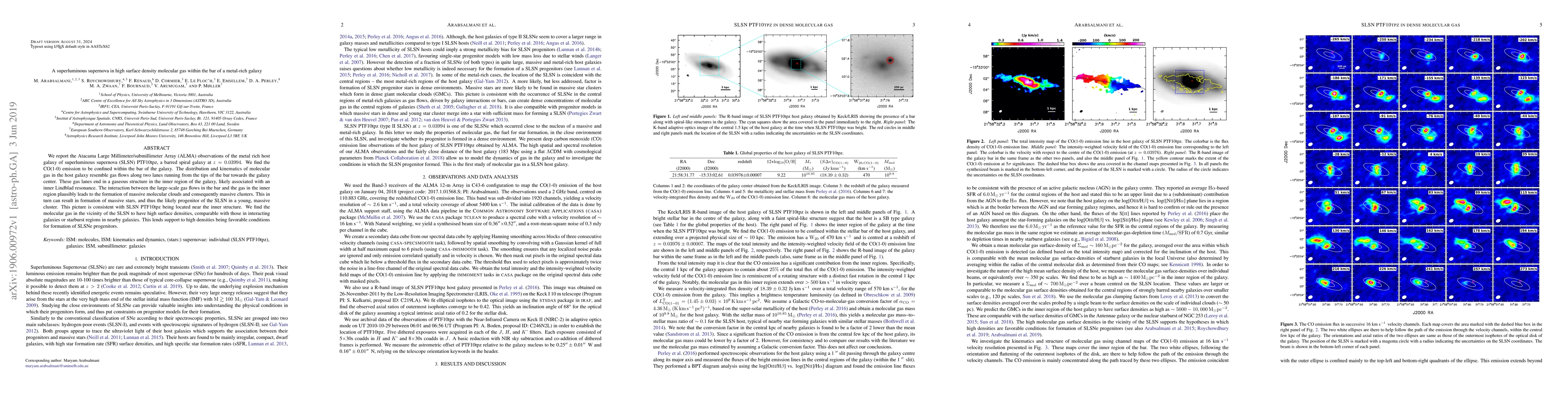 Thumbnail for A superluminous supernova in high surface density molecular gas within
  the bar of a metal-rich galaxy