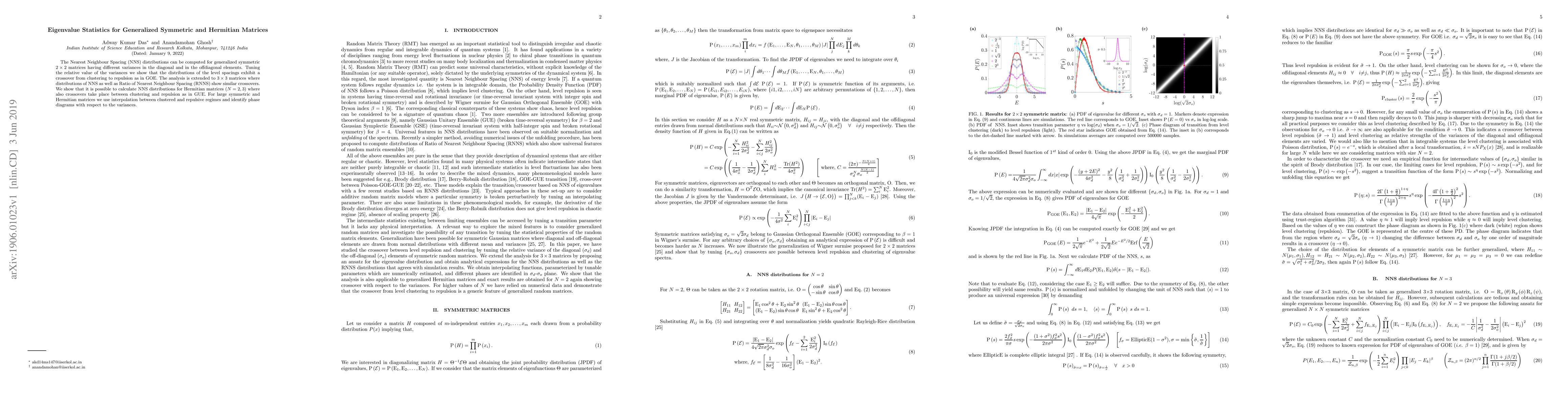 Thumbnail for Eigenvalue Statistics for Generalized Symmetric and Hermitian Matrices
