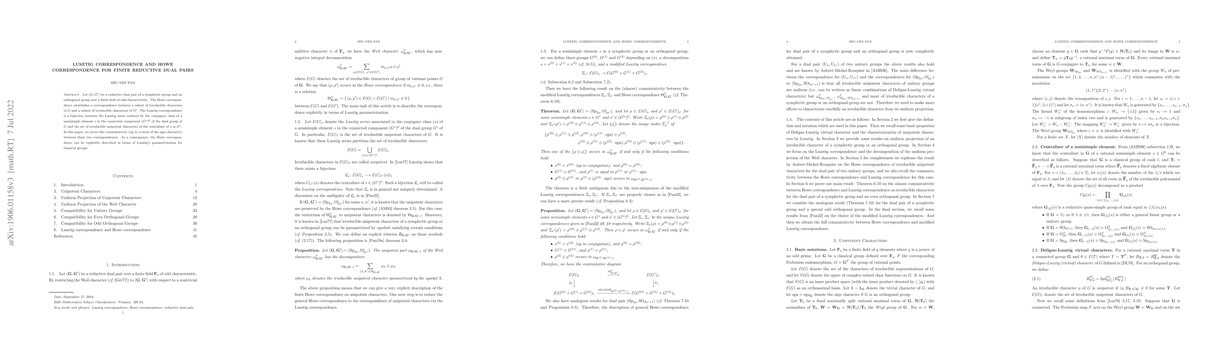 Thumbnail for Lusztig Correspondence and Howe Correspondence for Finite Reductive Dual
  Pairs
