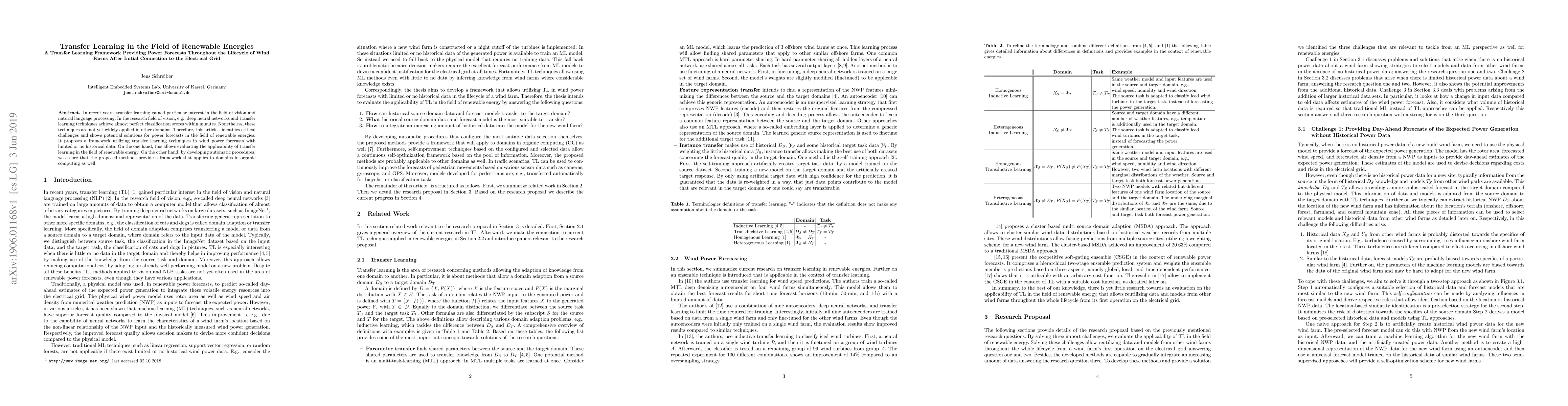 Thumbnail for Transfer Learning in the Field of Renewable Energies -- A Transfer
  Learning Framework Providing Power Forecasts Throughout the Lifecycle of Wind
  Farms After Initial Connection to the Electrical Grid
