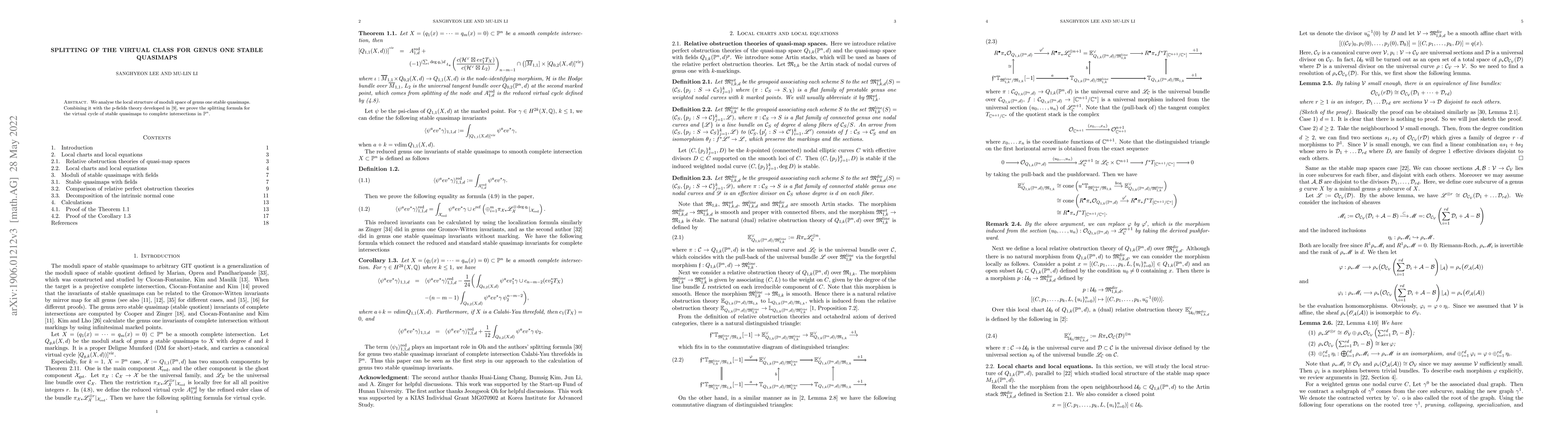 Thumbnail for Splitting of the virtual class for genus one stable quasimaps