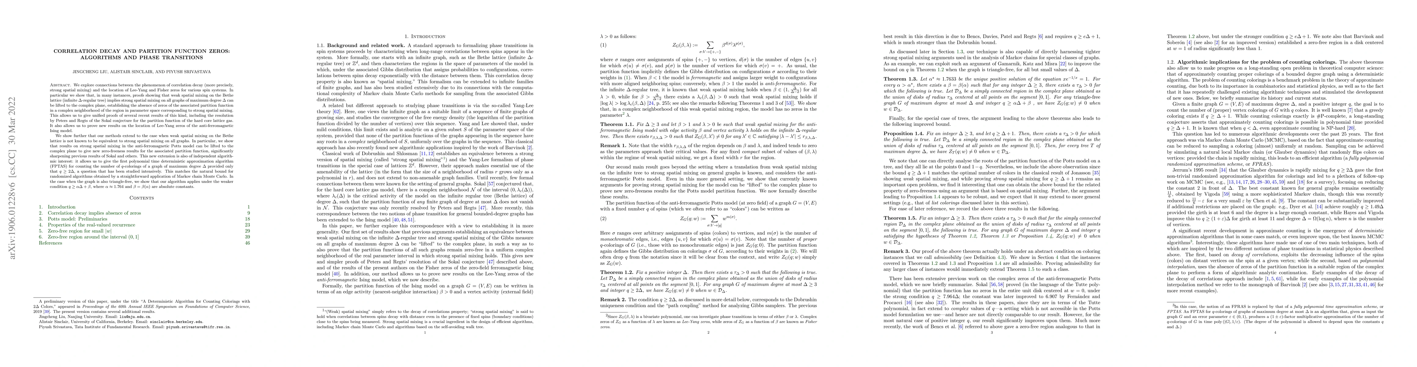 Thumbnail for Correlation decay and partition function zeros: Algorithms and phase
  transitions
