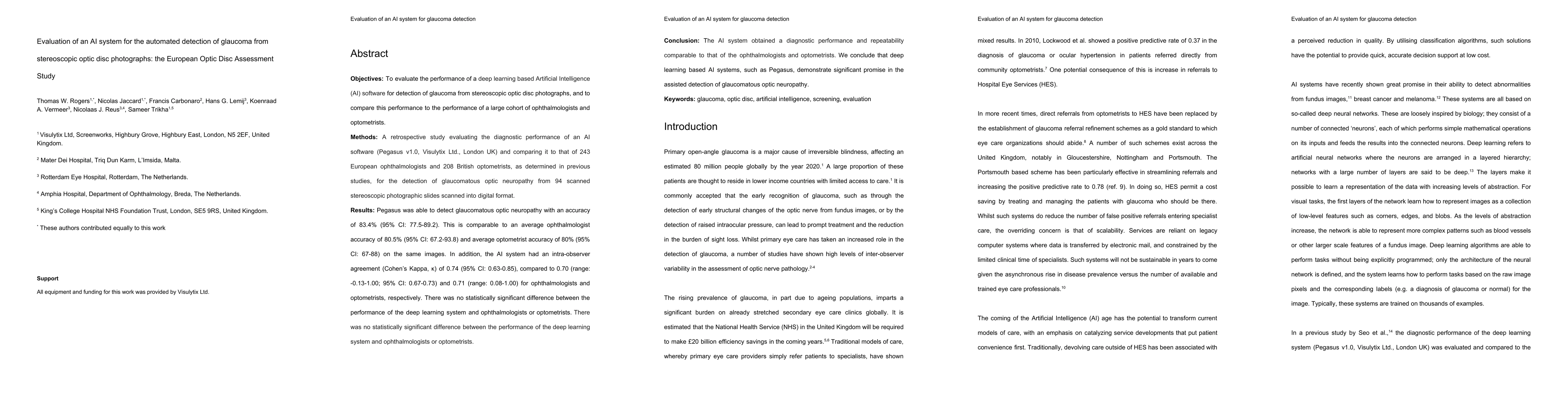 Thumbnail for Evaluation of an AI system for the automated detection of glaucoma from
  stereoscopic optic disc photographs: the European Optic Disc Assessment Study