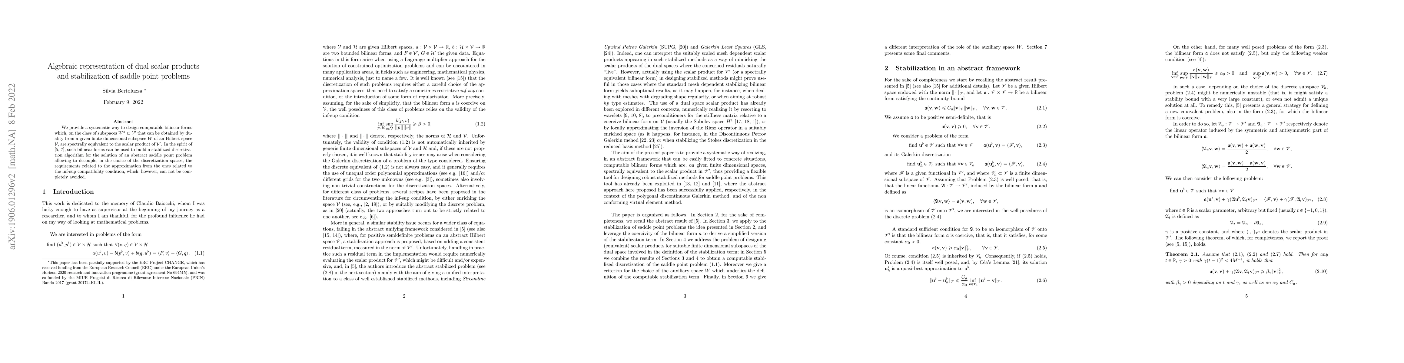 Thumbnail for Algebraic representation of dual scalar products and stabilization of
  saddle point problems
