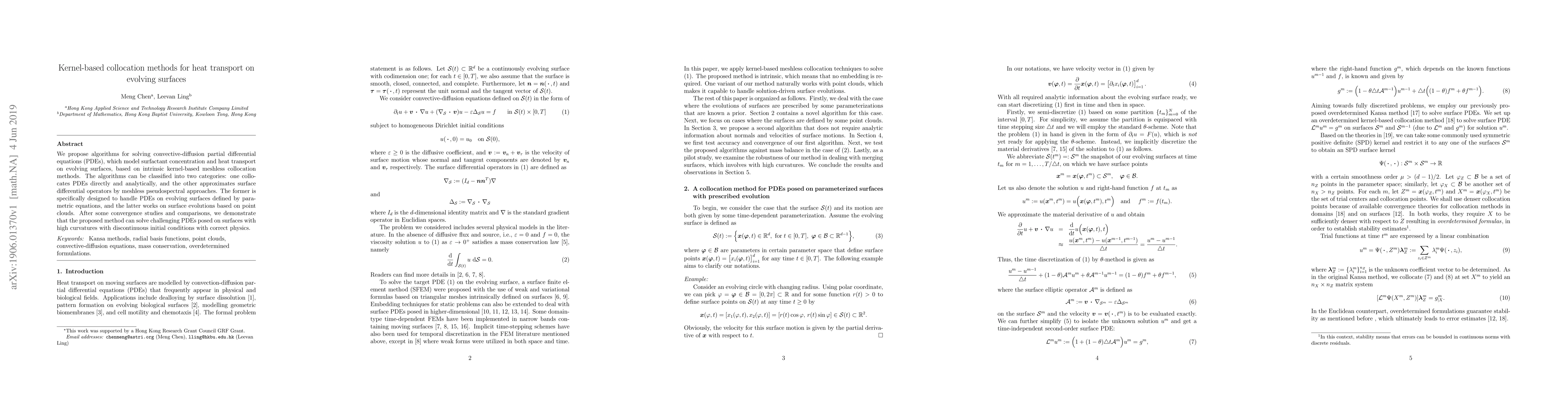 Thumbnail for Kernel-based collocation methods for heat transport on evolving surfaces