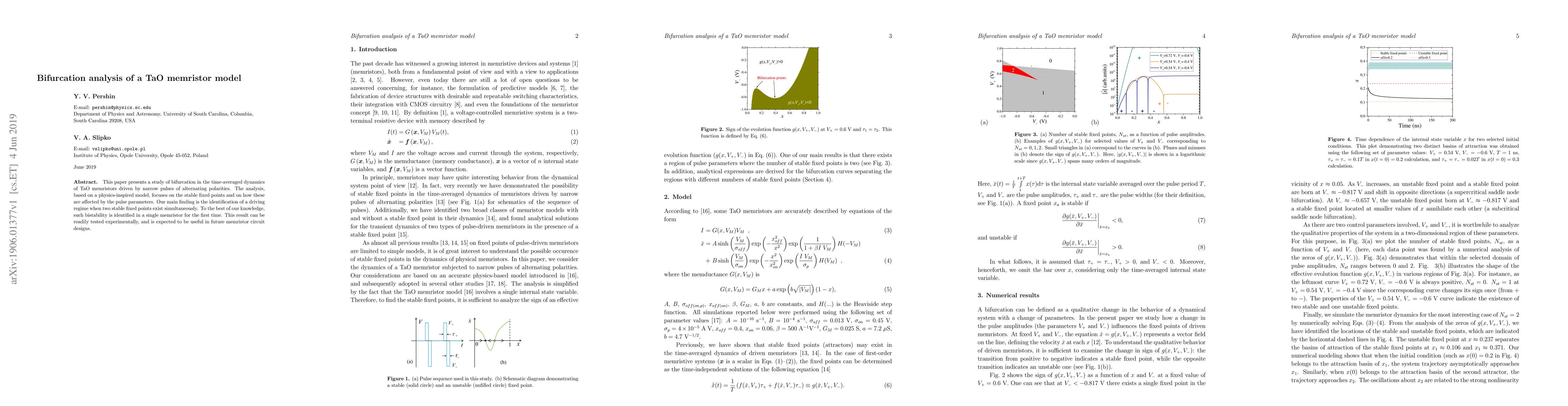 Thumbnail for Bifurcation analysis of a TaO memristor model