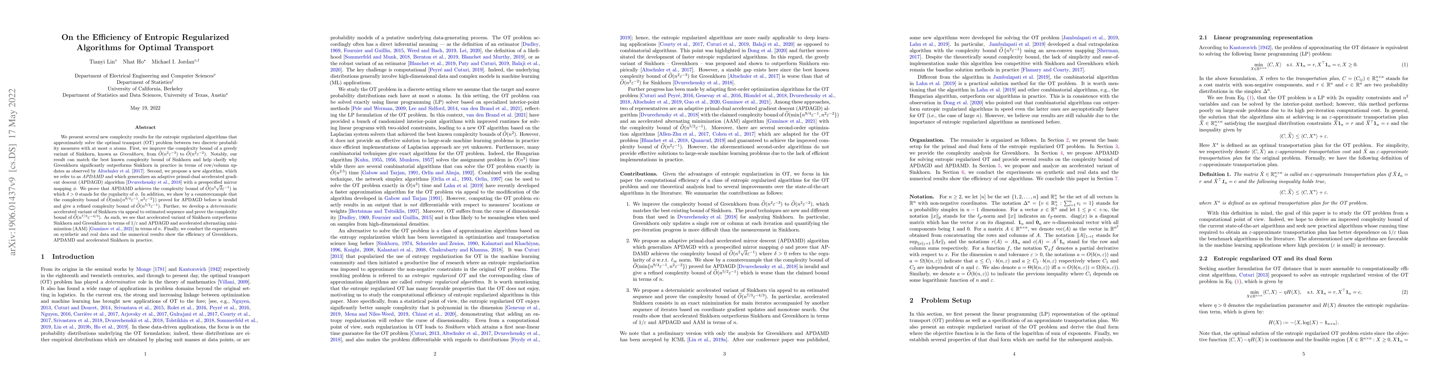 Thumbnail for On the Efficiency of Entropic Regularized Algorithms for Optimal
  Transport